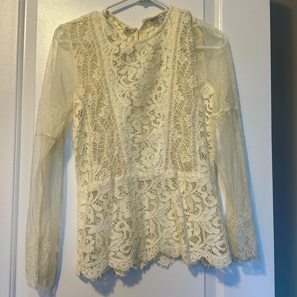 Lucky Brand cream lace blouse